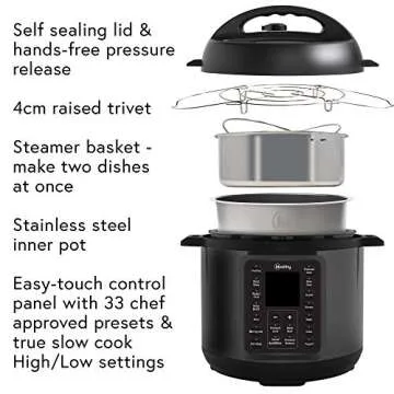 Mealthy MultiPot 2.0 6 Quart 9-in-1 Electric Pressure Cooker Slow Cooking with Programmable LCD Display, Self Sealing Lid, Accessories, and Utensils