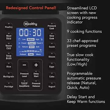 Mealthy MultiPot 2.0 6 Quart 9-in-1 Electric Pressure Cooker Slow Cooking with Programmable LCD Display, Self Sealing Lid, Accessories, and Utensils