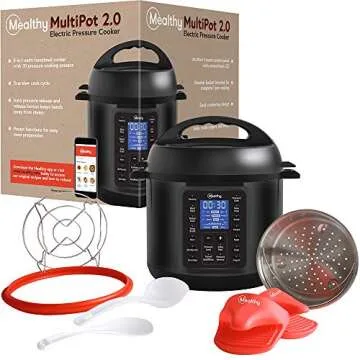 Mealthy MultiPot 2.0 6 Quart 9-in-1 Electric Pressure Cooker Slow Cooking with Programmable LCD Display, Self Sealing Lid, Accessories, and Utensils
