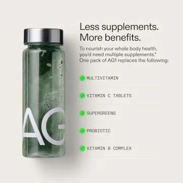 AG1 Greens Powder Supplement | Improve Gut Health | Multivitamin, Probiotic, Gluten Free, Vegan and Keto Friendly | 75 Vitamins (Athletic Greens)