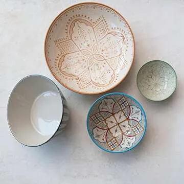 Creative Co-Op Hand-Painted Stoneware Bowls for Elegant Dining