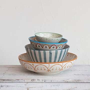 Creative Co-Op Hand-Painted Bowls Set of 2 for Serving