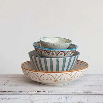 Creative Co-Op Hand-Painted Bowls Set of 2 for Serving
