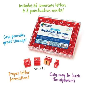 Learning Resources Lowercase Alphabet Stamps - 34 Pieces,Ages 4+, Teacher Stamps, Letter Stamps for Kids, Classroom and Teacher Supplies, ABC Stamps,Letter Stamps for Kids,Back to School Supplies