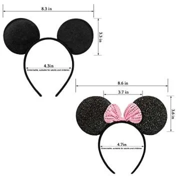 CHuangQi Mouse Ears Solid Black and Pink Sequins Bow, Set of 12
