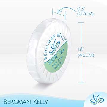 BERGMAN KELLY - Hotel Soap Bars - White Tea, 0.5 oz, 100 PK - Travel Size Luxury Bulk Amenities Bar Soap, Mini Individually Wrapped Round Soap - Small Toiletries for Airbnb, Motel, Guest Bathroom