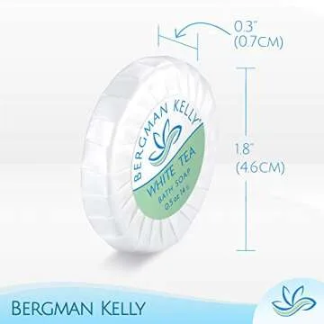 BERGMAN KELLY - Hotel Soap Bars - White Tea, 0.5 oz, 100 PK - Travel Size Luxury Bulk Amenities Bar Soap, Mini Individually Wrapped Round Soap - Small Toiletries for Airbnb, Motel, Guest Bathroom