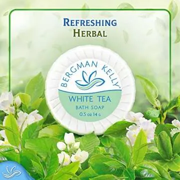 BERGMAN KELLY - Hotel Soap Bars - White Tea, 0.5 oz, 100 PK - Travel Size Luxury Bulk Amenities Bar Soap, Mini Individually Wrapped Round Soap - Small Toiletries for Airbnb, Motel, Guest Bathroom