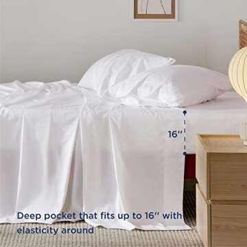 Bedsure Twin XL Sheet Set Dorm Bedding, Cooling Twin Extra Long Sheets, Rayon Derived from Bamboo, Deep Pocket Up to 16 Inches, Hotel Luxury Silky Bedding, Bedsheets & Pillowcases, White