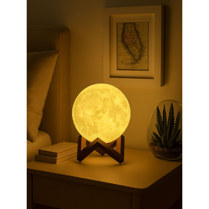 چراغ خواب کره ماه 3D – نور گرم دیمر USB-C برای اتاق خواب و کودک