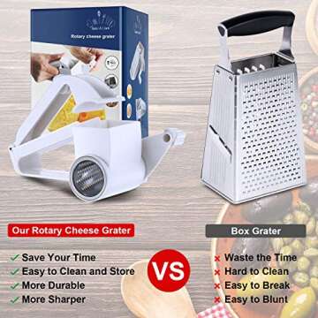 Boao Rotary Cheese Grater Manual Handheld Cheese Grater with Stainless Steel Drum for Grating Hard Chocolate Nuts Kitchen Tool(White,1 Piece)