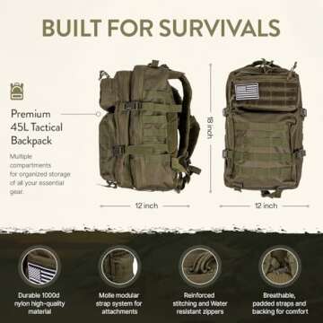 72-Hour Survival Kit | 45L Bug Out Bag | Survival Gear with First Aid, Water Filter, Food, Tools | Camping, Hiking, Outdoor Preparedness Equipment (2 Persons (Elite Kit))