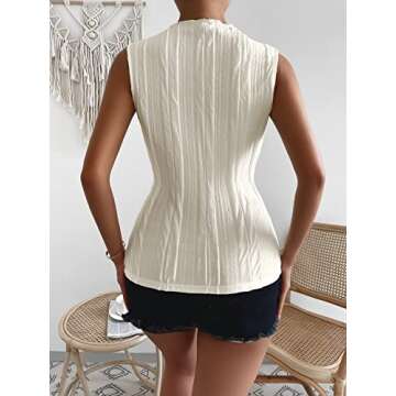 Stylish Verdusa Women's Sleeveless Mock Neck Textured Tank Top in Beige