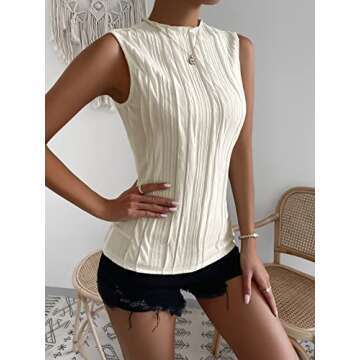 Verdusa Women's Sleeveless Mock Neck Textured Tank Top