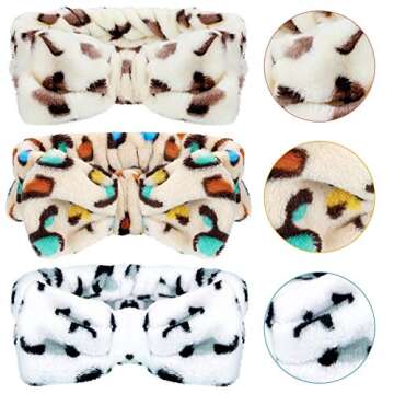 3 Pcs Towel Headbands for Women Headband for Washing Face Facial Hair Band Skincare Microfiber Bowtie Headband Makeup Terry Cloth Headbands Spa Shower Hair Band for Women Girls (Vivid Patterns)