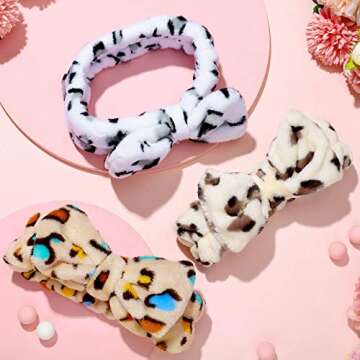 3 Pcs Towel Headbands for Women Headband for Washing Face Facial Hair Band Skincare Microfiber Bowtie Headband Makeup Terry Cloth Headbands Spa Shower Hair Band for Women Girls (Vivid Patterns)
