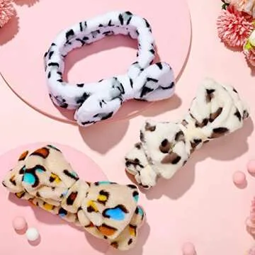 3 Pcs Towel Headbands for Women Headband for Washing Face Facial Hair Band Skincare Microfiber Bowtie Headband Makeup Terry Cloth Headbands Spa Shower Hair Band for Women Girls (Vivid Patterns)