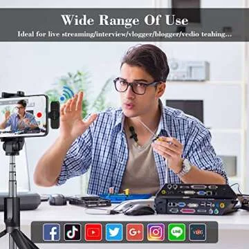 GOOJODOQ Wireless Lavalier Microphone for iPhone iPad,Plug & Play Mini Lapel Mic for TikTok YouTube Facebook Interview Live Stream Vlog Video Recording - Noise Reduction/Auto Sync (2 Microphone)