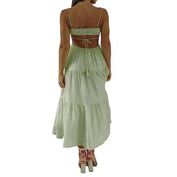 Leyajedol Women Y2k Bodycon Long Dress Spaghetti Strap Low Cut Dress Sexy Backless High Split Maxi Dress Clubwear Z-Green