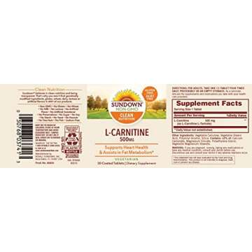 Sundown L-Carnitine, Clear, 500 mg, 30 Tablets