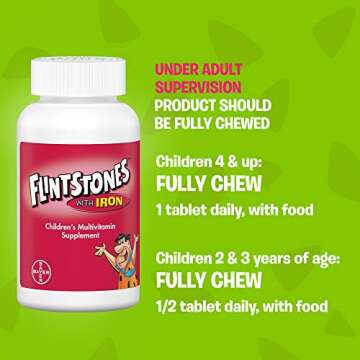 Flintstones Chewable Kids Vitamins with Iron, Multivitamin for Kids & Toddlers with Vitamin D, Vitamin C & more, 60 Count (Pack of 1)