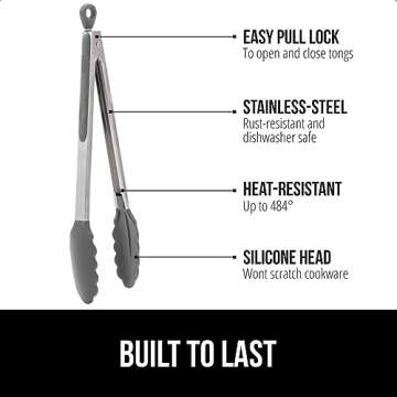 GORILLA GRIP Full-Size Kitchen Tongs Set for Easy Cooking
