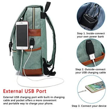 UGRACE Vintage Laptop Backpack with USB Port for College