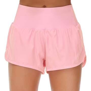 Origiwish Women's High Waisted Running Shorts with Liner Quick Dry Athletic Workout Shorts Zipper Pockets (X-Large, Pink)