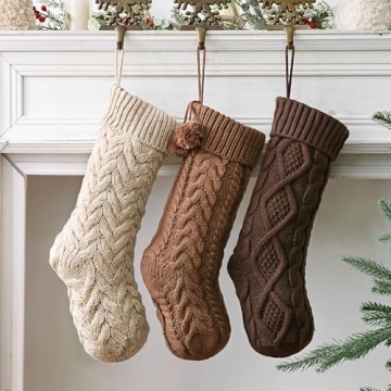 Farmhouse Knitted Christmas Stockings - 3 Pack Cozy Decor