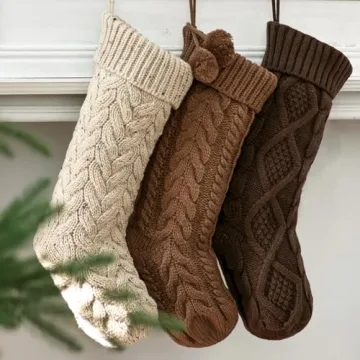 Farmhouse Knitted Christmas Stockings - 3 Pack Cozy Decor