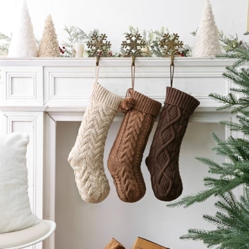 Farmhouse Knitted Christmas Stockings - 3 Pack Cozy Decor