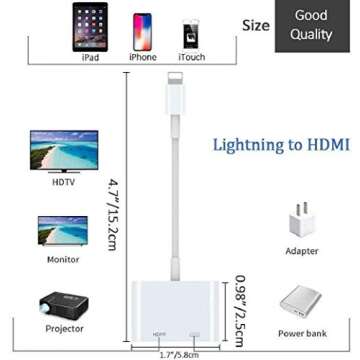 Veetone Lightning to HDMI Adapter for iPhone 11/11 Pro/XR/XS/X8, iPad on HDTV/Monitor/Projector