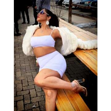 BEAGIMEG Women's Ruched Cami Crop Top Bodycon Skirt 2 Piece Outfits Dress White