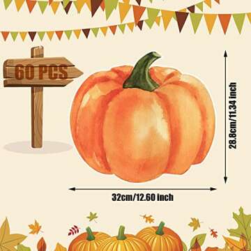 60 PCS Pumpkin Paper Place Mats Fall Disposable Table Placemats Thanksgiving Autumn Party Tablemats Orange Paper Table Mats for Harvest Halloween Holiday Table Decor Kitchen Home 12.6 x 11.3 inch