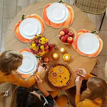 60 PCS Pumpkin Paper Place Mats Fall Disposable Table Placemats Thanksgiving Autumn Party Tablemats Orange Paper Table Mats for Harvest Halloween Holiday Table Decor Kitchen Home 12.6 x 11.3 inch