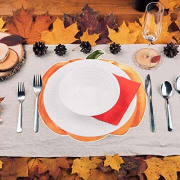 60 PCS Pumpkin Paper Place Mats Fall Disposable Table Placemats Thanksgiving Autumn Party Tablemats Orange Paper Table Mats for Harvest Halloween Holiday Table Decor Kitchen Home 12.6 x 11.3 inch