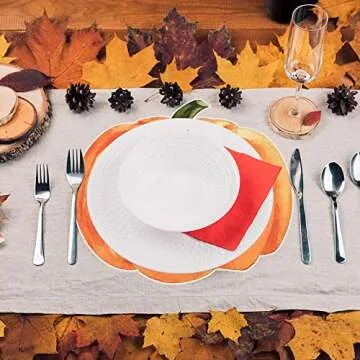 60 PCS Pumpkin Paper Place Mats Fall Disposable Table Placemats Thanksgiving Autumn Party Tablemats Orange Paper Table Mats for Harvest Halloween Holiday Table Decor Kitchen Home 12.6 x 11.3 inch
