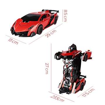 SainSmart Jr. Remote Control Car, Transform Robot RC Cars for Kids Toys, 1:14 Scale Car with One-Button Deformation, 360°Drifting, and Realistic Engine Sound, Gifts for Boys Girls Aged 8+, Red