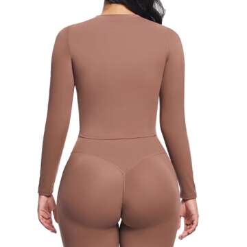 Aoxjox Long Sleeve T-Shirt for Women GEO Seamlines Padded Baby Tee Workout Crop Top with Built-in Bra (Fudge Coffee, X-Small)