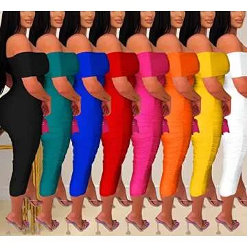 Komduls Womens Sexy Off Shoulder Short Sleeve Twist Front Ruched Bodycon Party Midi Dress Orange XX-Large