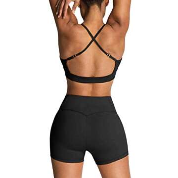 Workout Sets for Women 2 Piece Yoga Outfit: Tracksuits High Waisted Running Biker Shorts with Adjustable Strap Sport Bra Exercise Running Clothes Athletic Gym Sets Matching Active Wear Black Medium