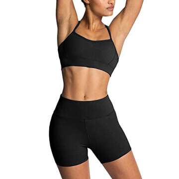 Workout Sets for Women 2 Piece Yoga Outfit: Tracksuits High Waisted Running Biker Shorts with Adjustable Strap Sport Bra Exercise Running Clothes Athletic Gym Sets Matching Active Wear Black Medium