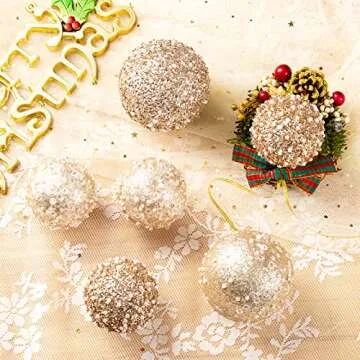 ChrisWish 2.76" Christmas Ball Ornaments,12pcs Champagne Gold Christmas Ball Decorations Shatterproof Plastic Hanging Pearl Balls for Holiday Party