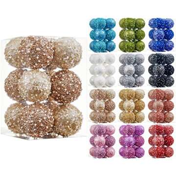 ChrisWish 2.76" Christmas Ball Ornaments,12pcs Champagne Gold Christmas Ball Decorations Shatterproof Plastic Hanging Pearl Balls for Holiday Party