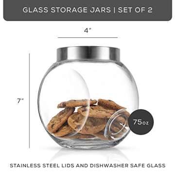 JoyJolt All-Sides Cookie Jar. Set of 2 Cookie Jars for Kitchen Counter with Lids, Candy Jar, Dog Treat Container, Laundry Detergent Container, Large Canisters, Half Gallon Glass Jar with Lid Airtight