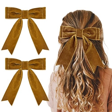 2PCS 5" Velvet Brown Hair Bows Girls Hair Clips Ponytail Holder Accessories for Girls Toddlers