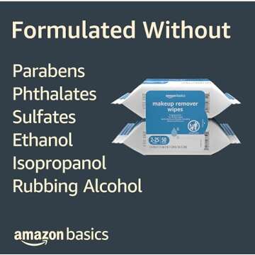 Amazon Basics Make Up Remover Wipes, Fragrance Free, 25 Count, Pack of 2 (Previously Solimo)