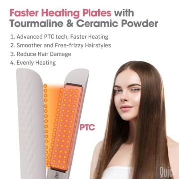 Quico Hair Straightener, 110-240V Global Travel Hair Straighteners for Women, 15s Fast Heating, Professional Negative Ion Flat Iron, Temp Memory, 320℉-450℉, Auto-Off, with Glove and Clips, Gift, Pink