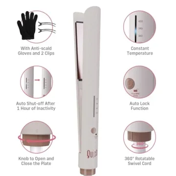 Quico Hair Straightener, 110-240V Global Travel Hair Straighteners for Women, 15s Fast Heating, Professional Negative Ion Flat Iron, Temp Memory, 320℉-450℉, Auto-Off, with Glove and Clips, Gift, Pink