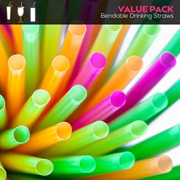 200 Bendable Disposable Straws in Fun Neon Colors
